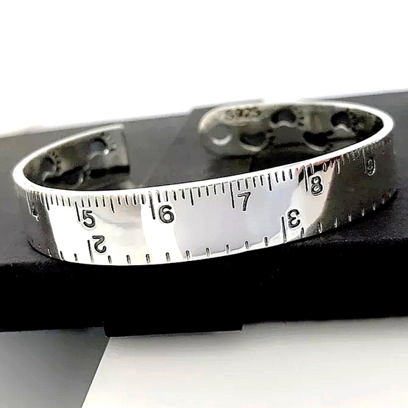 Sterling Silver Ruler Bangle Bracelet Matching Ring Set Cuff - Picture 4 of 11